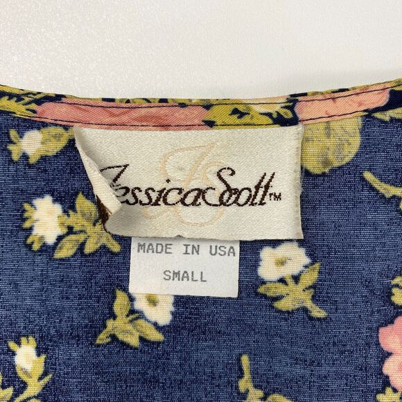 Jessica Scott VTG Floral Button Up Fitted Vest Tie Back Womens Small 90s Blue - Picture 10 of 12